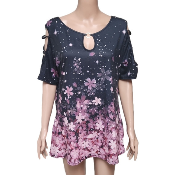 Tops - Woman's cold shoulder o-neck blouse (code-G058)